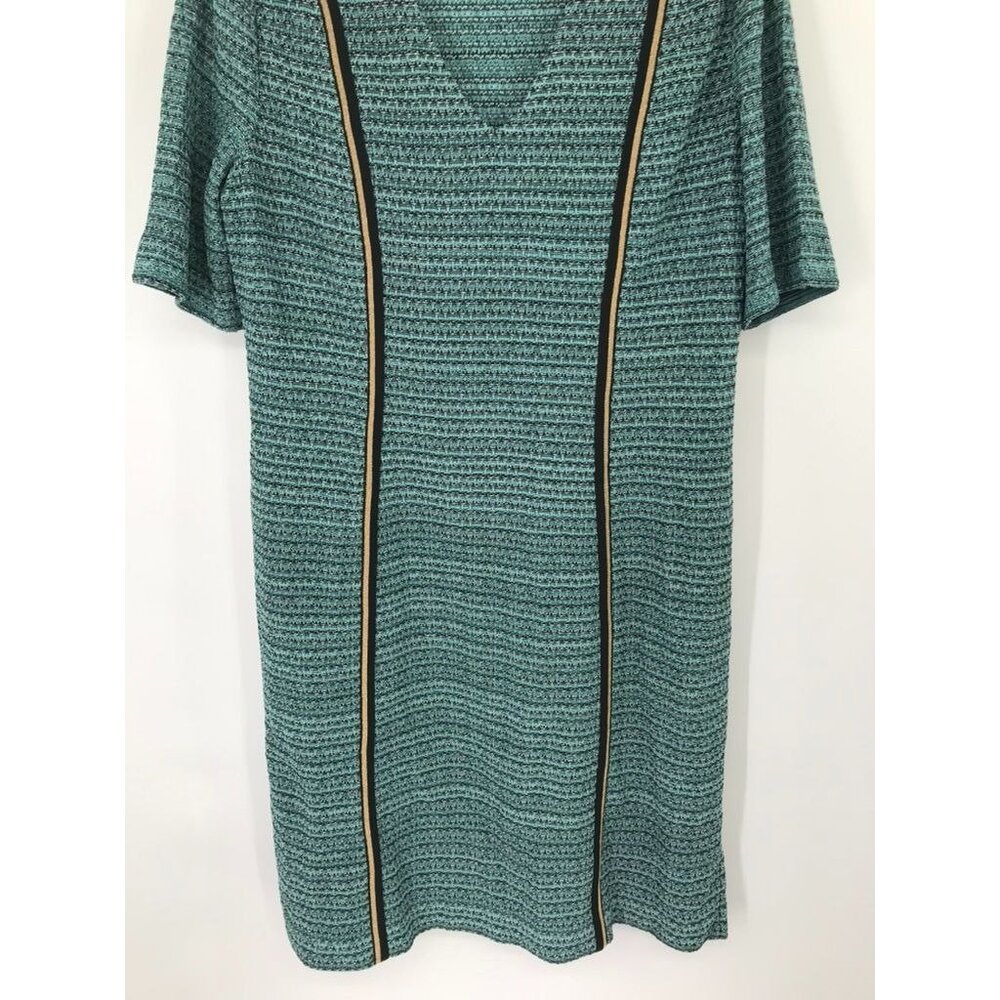 Misook Womens Green Knit Short Sleeve V-Neck Dress size medium Gold embellished - Picture 6 of 15